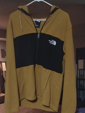 The North Face Mustard Yellow and Black Colorblock Zip-Up Hoodie
